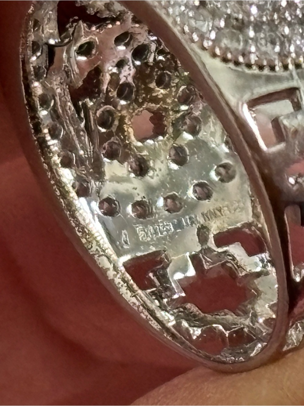 Bronze and CZ Wide Filigree Pave Band Ring - Silver overlay (approx. Size 9) - Picture 4 of 12